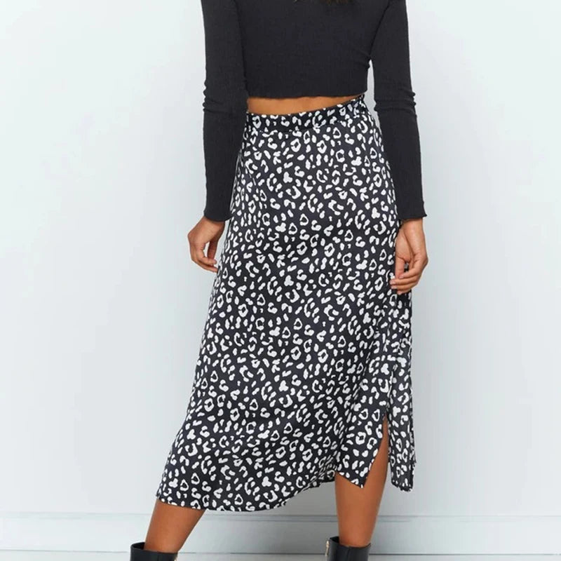 Leopard Print Boho Midi Skirt