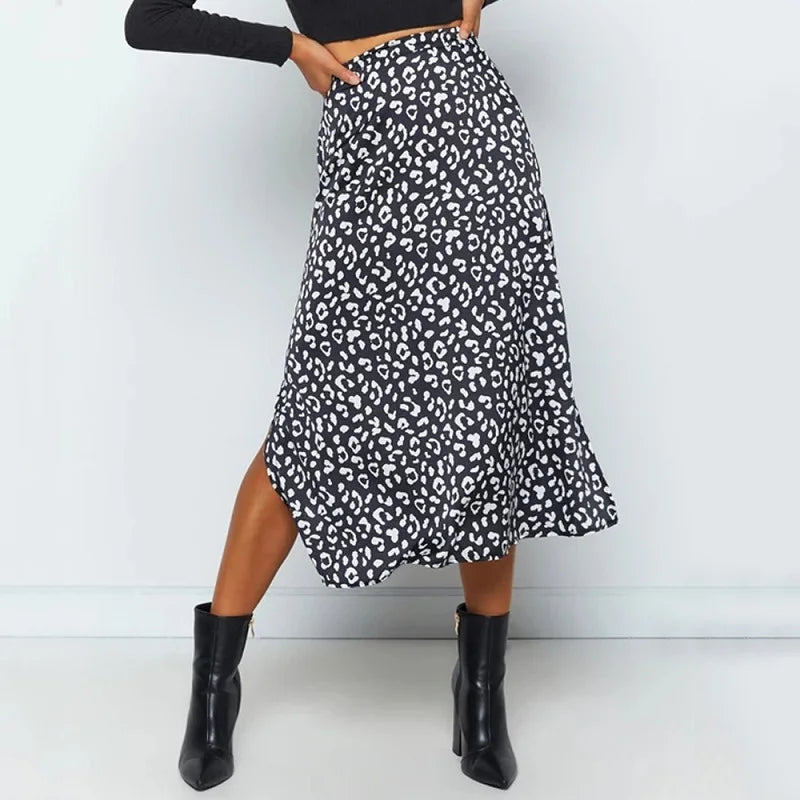 Leopard Print Boho Midi Skirt