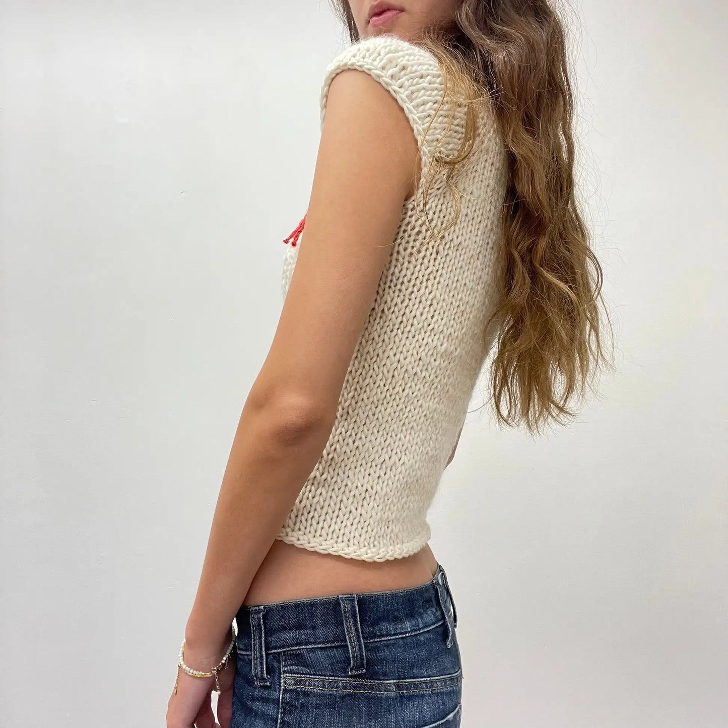 Bow Embroidery Knit Crop Tee