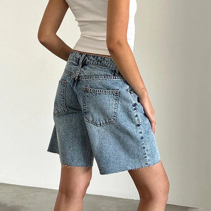 Y2K Baggy Knee-Length Denim Shorts