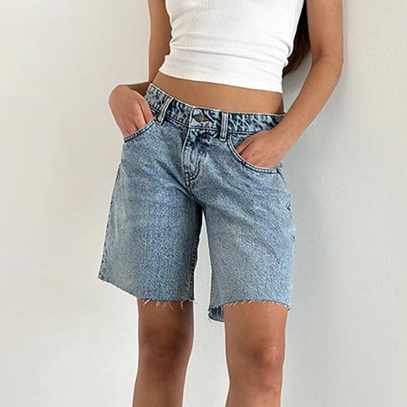 Y2K Baggy Knee-Length Denim Shorts