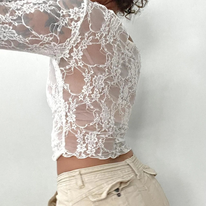 Floral Lace Sheer Crop Top