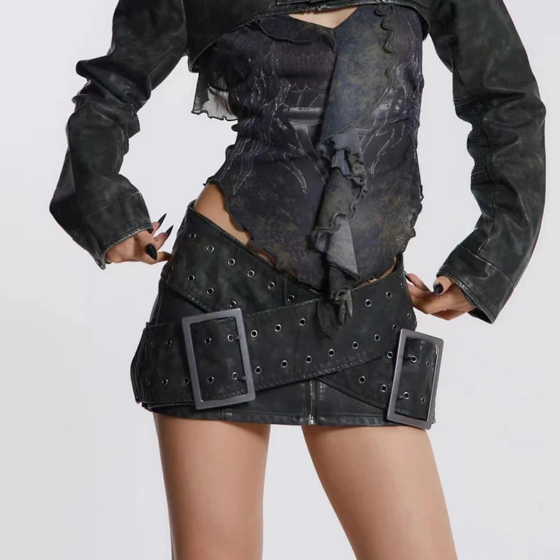 Y2K Vintage Leather Mini Skirt
