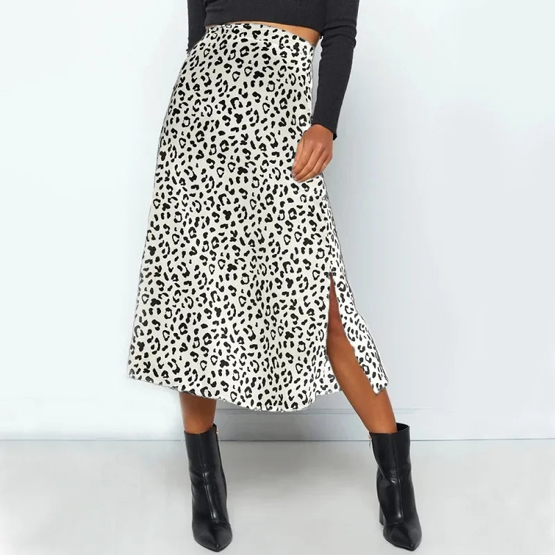 Leopard Print Boho Midi Skirt