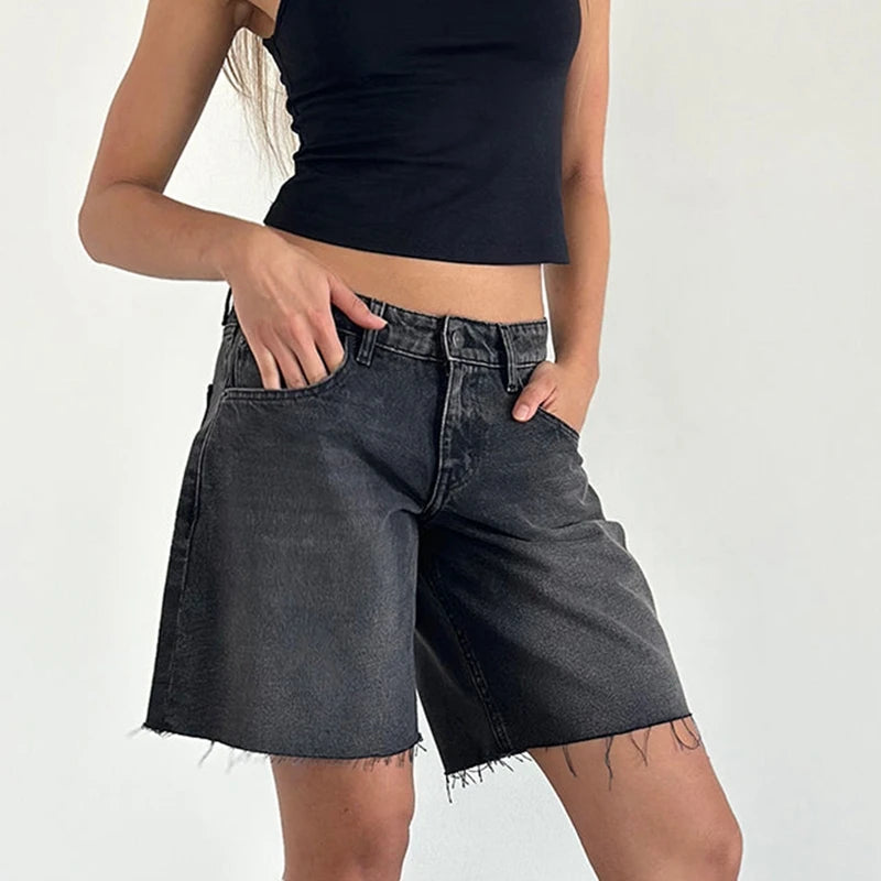 Y2K Baggy Knee-Length Denim Shorts