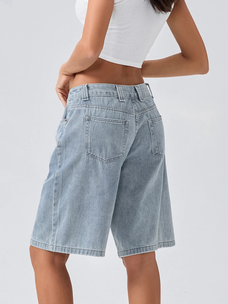 Loose Fit Denim Long Shorts