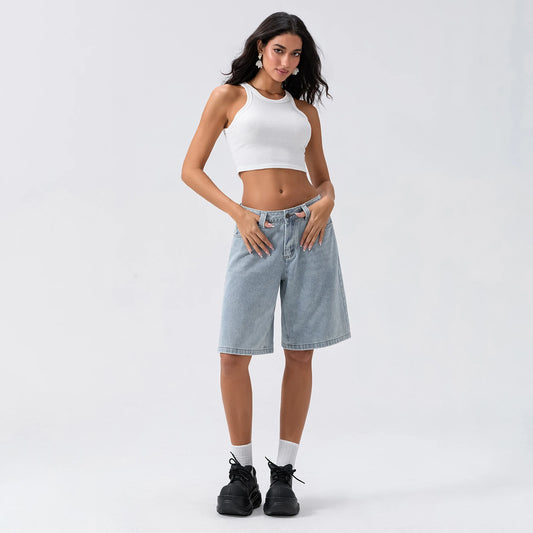 Knee-Length Denim Shorts