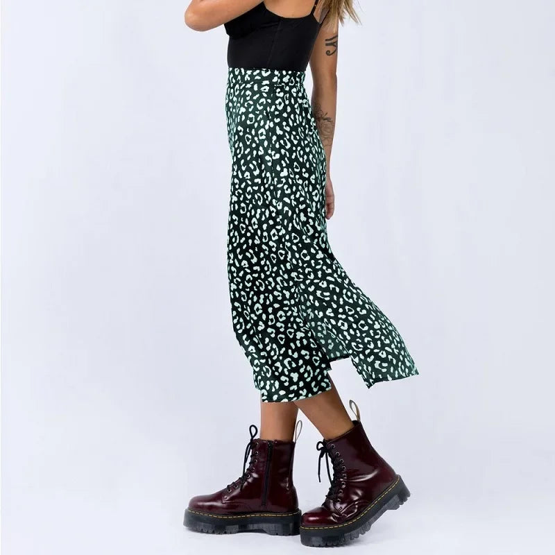 Leopard Print Boho Midi Skirt