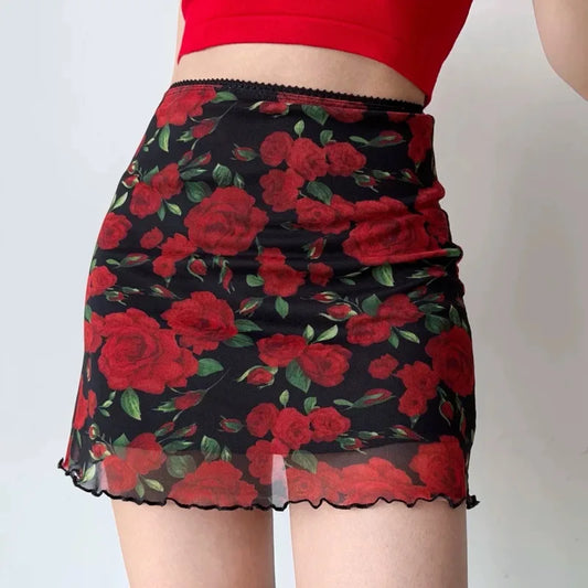 Floral Mesh Ruffle Mini Skirt