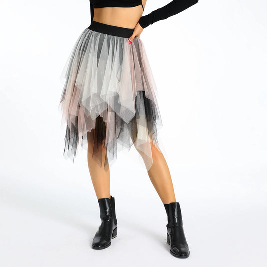 Contrast Tulle Ruffle Midi Skirt