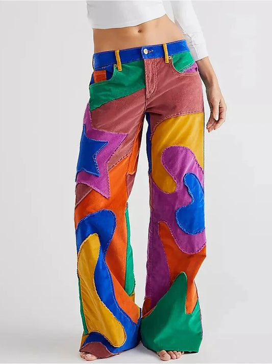 Patchwork Plaid Flare Pants