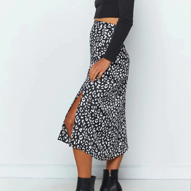 Leopard Print Boho Midi Skirt