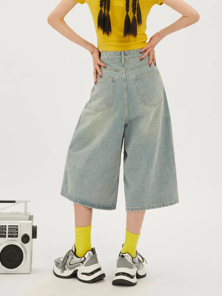 Oversized Wide-Leg Denim Shorts