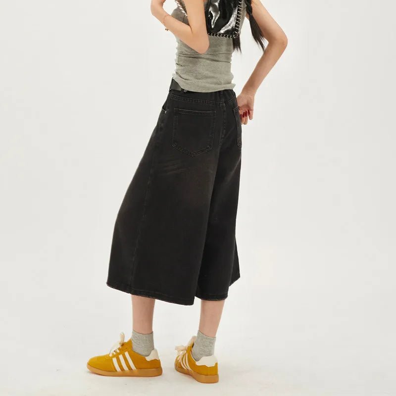 Oversized Wide-Leg Denim Shorts
